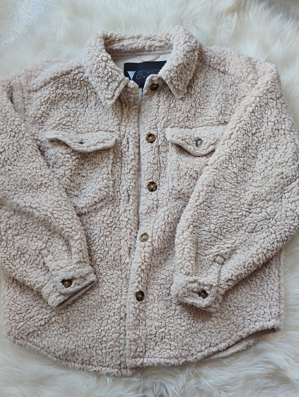 Victoria's Secret Plush Teddy Button-Up Jacket Cream Beige SIZE S